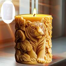 SUPWANPENG Cute Tiger Column Candle Silicone Mold Little Tiger Relief Column Candle Mold Branch Vine Tiger Resin Plaster Mold Decorative Holiday Gift - A-White - View 2