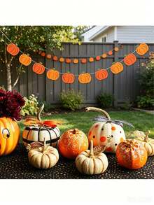 1pc Halloween Felt Pumpkin Banner, Pumpkin Fireplace Ceiling Hanging Garland, Thanksgiving Double Layer Pumpkin Garland, Halloween Decoration Bunting, Party Backdrop Props, Holiday Decoration Banner - Multiple Styles - View 10
