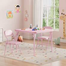 Collapsible Kids Table And Chairs Set – Space-Saving Children's Furniture – Durable Metal Frame – Easy Storage – Ideal For Dining, Learning, Play, Daycare, Study Room - Pink - View 9