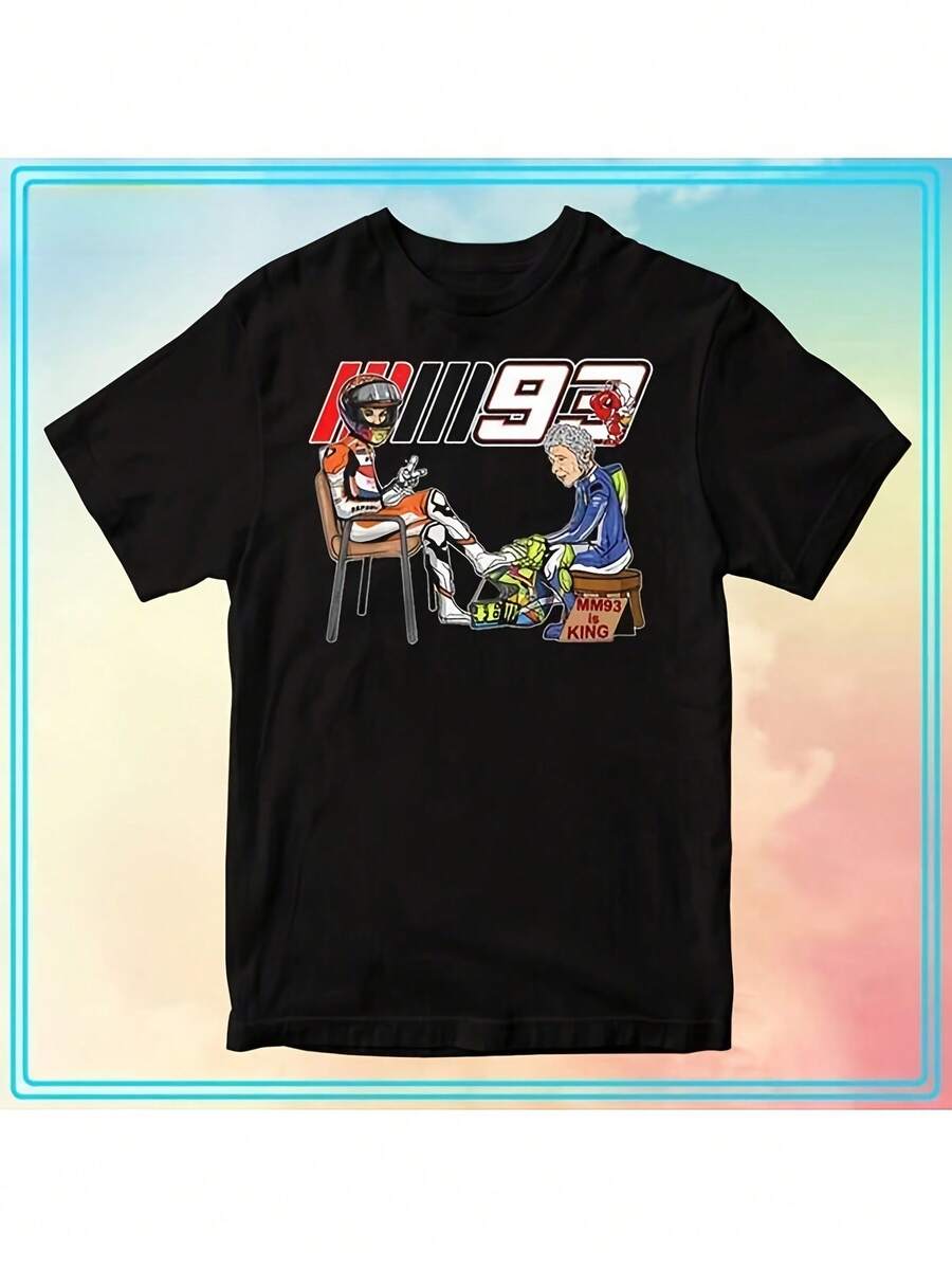 MM93 Men's Motorcycle Racing T-Shirt - Design With Number 93 And Rider Logo, Motorcycle Enthusiast Clothing, Casual Crew Neck T-Shirt - Black - View 1