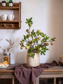Artificial Fig Branch Stem With Faux Fig Fruit, Autumn Greenery Foliage, Artificial Fiddle Leaf Fig Branch With Fig Fruit, Fake Greenery, Suitable For Restaurant, Bathroom, Living Room Center Decor, Autumn Home Decoration - Multicolor - View 2