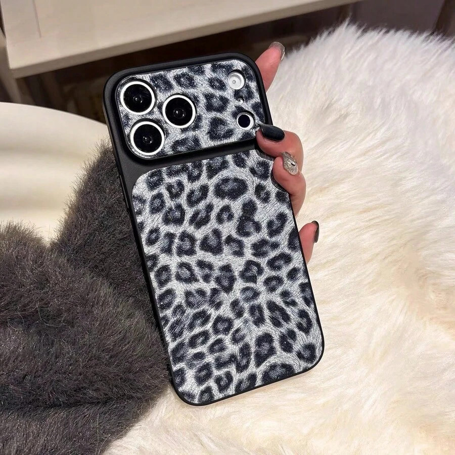 Luxury Shiny Leopard Print Lens Protection Phone Case, Compatible With 17 Pro Max, 16, 15, 14 Pro Max, 13, Fashionable Creative Unique Back Cover - Black - View 1