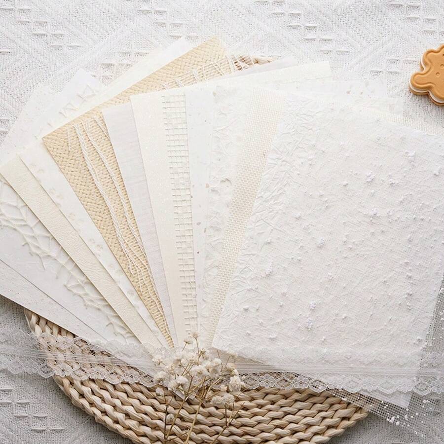 5pcs Mixed White Textured Mesh Paper, Suitable For DIY Junk Journal, Planner, Scrapbooking, Mixed Media Art, Back To School Season And More. - White - View 1