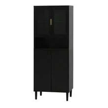 Tall Bookcase With Tempered Glass Door And Adjustable Shelf, 4 Doors, Lacquered MDF Furniture, Black, Storage For Living Room And Bedroom - Black - View 7