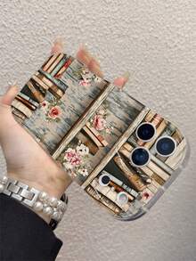 Étui de téléphone vintage avec étagère de livres remplie de vieux livres, étui de téléphone avec motif floral, étui de téléphone personnalisé, texture lisse et crémeuse, absorption des chocs par tampon de vague, antichoc, léger et anti-collision, pour iPhone 11 Pro Max/12/12 Pro/12 Pro Max/13/13 Pro/13 Pro Max/14/14 Plus/14 Pro/14 Pro Max/15/15 Plus/15 Pro/15 Pro Max/16/16 Plus/16 Pro/16 Pro Max/X/XS/XS Max/17/17 Pro/17 Pro Max/Air - Multicolore - Voir 3