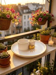 1pc Moon Pattern Double Candle Holder Tray, Multi-Purpose Aromatherapy Candle & Jewelry Storage Dish, Matte White With Gold Trim, Suitable For Bedroom, Bathroom, Balcony, Cafe, Patio, Desktop - 1 New Item - View 8