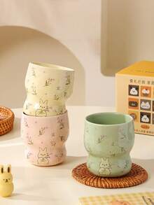1pc Cute Rabbit Floral Coffee Cup, Handheld Cup Afternoon Tea Cup Dessert Cup Matcha Cup Ceramic Material, Suitable For Coffee Corner, Office, Back To School Season, Gift, Tumbler, Cup, One Cup Of Coffee - Multicolor - View 8