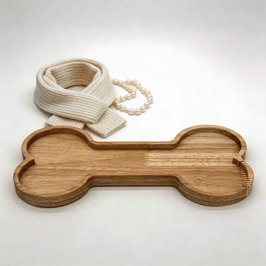 Bone-Shaped Solid Wood Tray-Essential For A Rustic Wooden Desk! - B - View 1