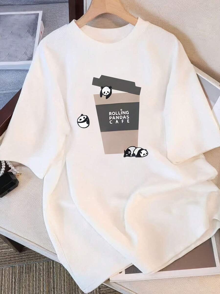 Women's T-Shirt Made Of Pure Cotton With A Unique Design Print, New Summer Style 2026, Loose Fit, Slimming Top For Female Students. - 白色 - 查看 1