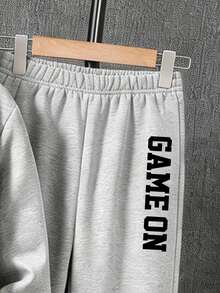 2pcs/Set Boys Cartoon Print Warm Hoodie And Sweatpants Set - Grey - View 4