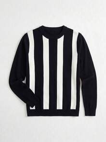 GRDR 1pc Men's Casual Striped Knit Sweater, Autumn/Winter - Black - View 9