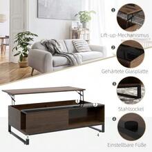 Coffee/Side Table With Lift Function, 102x58x35.5 Cm, Modern Sofa Table With Storage Space, Made Of Black Walnut Colored Steel. - 棕色 - 查看 2