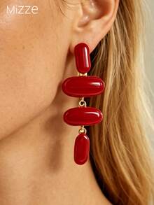 High-End Metal Base Frame, Bright Red Vertical Geometric Water Drop Pendant, Suitable For Women's Commuting And Party - Red - View 1