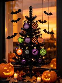 40pcs/Set 2D Flat Halloween Hanging Decorations, Black Bat, Skull, Spider, Black Cat Striped Pattern Halloween Tree Hanging Decor, Indoor Home Party Window Fireplace Decoration Supplies - A - View 5