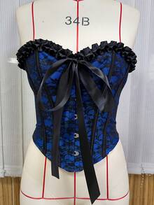 Nuevo top corsé ajustado de estilo retro para mujer, adornado con volantes y lazos, faja gótica con lazos, corsé con ballenas, camisola ajustada sin tirantes. - Albaricoque - Ver 7