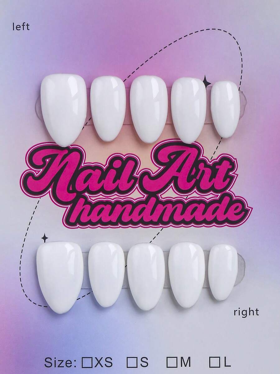 10pcs/Set Handmade Almond-Shaped Y2K Baddie Style Nail Tips, Nude & White Color With French Tip Design, Suitable For Party, Wedding, Daily Wear, Includes Nail Tools, Great Gift For Women & Girls Nails Nail Supplies Handmade Press On Nails - White - View 1