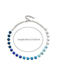 Summer Gradient Ocean Blue Color Claw-Set Rhinestone And Resin Necklace Sparkling Dainty Tiny Choker Women Viral Jewelry For Casual Daily Wear - Style 1 - View 5