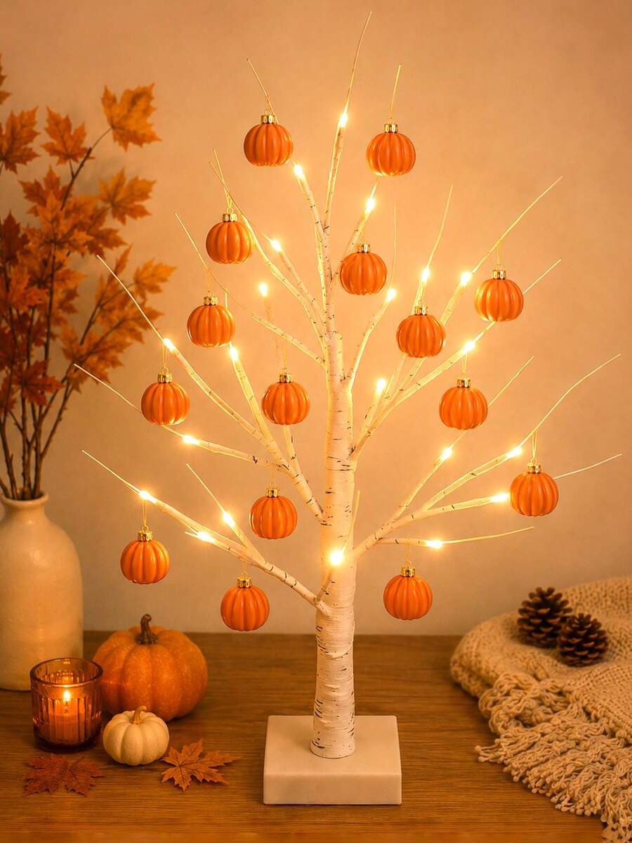 Autumn Birch Tree Light Set, Home Autumn Decor, Thanksgiving Pumpkin Pendant Light Decor, Autumn Thanksgiving Tabletop Decor, Autumn Party Decor - Autumn - View 1