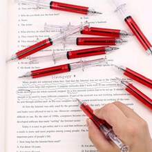 4PCS Red Syringe Shaped Pens, Black Ink, Ballpoint Pens, Fine Writing Tools (Red Exterior, Black Ink) Creative Writing Tools - A - View 5