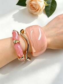 3pcs/Set Luxury Vintage Resin & Metal Bracelet Set, High-End Design Jewelry For Women, Suitable For Party Wear (Metal Ring, Inner Ring With Regular Black Dots, Normal Production Requirement) - Bohemia - View 15