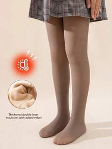 1件女孩/幼兒/嬰兒褲襪，經典咖啡色薄透極簡休閒保暖內裡加厚暖心褲襪，親膚柔軟舒適時尚百搭舞蹈運動褲襪，適合秋冬日常穿著或節日禮物 - 彩色 - 查看 1