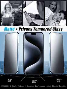 CASECOPS 3 piezas Protector de pantalla de vidrio templado esmerilado con privacidad de cobertura completa, con protección de borde de privacidad mejorada, resistente a caídas, resistente a arañazos, fácil de instalar, sin burbujas. Compatible con iPhone 17 Pro Max/17 Air/16 Pro Max/16 Plus/15 Pro/15/14/13/12/11, utilizando material de vidrio templado - 3 piezas - View 4