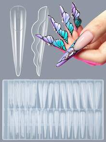 1 Caja de Moldes de Extensión de Uñas Acrílicas con Diseño de Mariposa, Formas de Esculpido de Gel UV Rápido Sin Papel en Múltiples Tamaños, Suministros Imprescindibles de Arte de Uñas para Salón & Manicura DIY en Casa - transparente - Ver 10