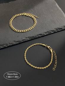 2pcs/Set Stainless Steel Gold Plated Chain Style Bracelets, Minimalist Design For Men, Suitable For Daily, Commute, Festivals, Boyfriend Gift - Gold - View 6