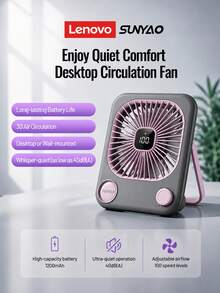 Lenovo SUNYAO FS002 Ultra-Thin Desktop Circulation Mini Fan, 100-Speed Stepless Adjustment, 1200mAh Large Capacity Long Battery Life, LED Digital Battery Display, 40dB Deep Sea Quiet Low Noise, Foldable Stand Lightweight Portable Body, Mini Desktop Cooling Fan For Office, Study, Bedroom, Sleep, Home Use - View 3