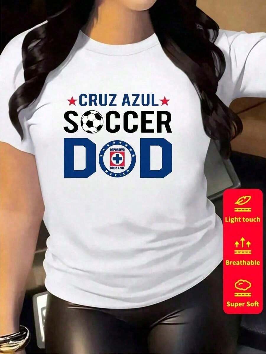 Women's Cotton T-Shirts. Short-Sleeved T-Shirt For Women, Round Neck, Loose Fit, Casual And Versatile, New CEMENTO CRUZ AZUL Print, Ideal As A Base Layer, Soft Fabric With Good Coverage. - 白色 - 4 - 查看 1