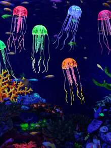 1/3/6pcs Random Color Glowing Jellyfish Decorations, Floating Fish Tank Decor, Glowing Silicone Artificial Jellyfish, Aquarium Decorations With Suction Cups, Fish Tank Accessories - A - View 3