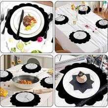 60pcs Black Paper Placemats, 13.5 Inch Disposable Fan-Shaped Round Table Mats, Decorative Paper For Birthday Party, Graduation Celebration, Wedding Banquet, Bridal Shower - Black - View 6
