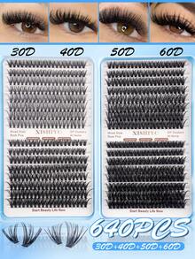 640/608pcs Eyelash Cluster Set DIY Eyelash Extension Kit Mixed 10-16mm Individual Eyelashes, Includes Eyelash Glue And Sealer, Eyelash Tweezers, Eyelash Brush, Fluffy Individual False Eyelashes Set, D-Curl Eyelash Clusters, DIY Eyelash Extension Kit, Waterproof Eyelash Glue, Eyelash Applicator, Dense False Eyelashes Set - Multicolor - View 12