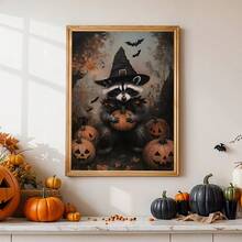 1 Stück, Leinwand Wandkunst, gerahmte Wanddekoration, süßer Hexen-Waschbär mit Kürbis und Fledermaus Herbstwald Leinwand Wanddekoration, ländliche Dark Academia Horror Halloween Poster, gruselige Fledermaus Kunst, Vintage Wanddekoration, geeignet für moderne Heimdekoration, Raumdekoration, Wohnheimdekoration, Schlafzimmerdekoration, Wohnzimmerdekoration, Badezimmerdekoration, Küchendekoration, Esszimmerdekoration - Waschbärzauberer - Übersicht 2
