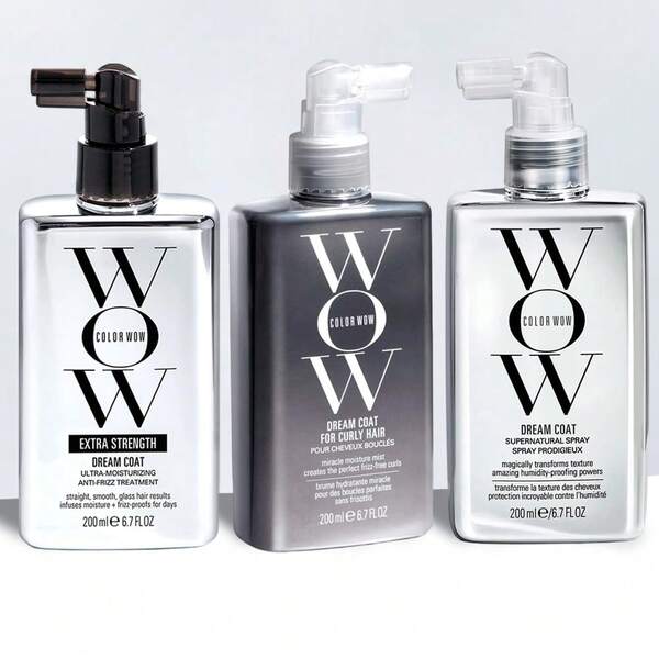 Color Wow Dream Coat Complete 3-Style Bundle – Original Supernatural Spray, Extra Strength Anti-Frizz Treatment, Dream Coat For Curly Hair, Humidity Proof Heat Protect Glass Hair Spray Set 200ml Each
