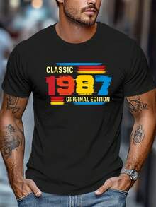 Men's Vintage Short-Sleeve T-Shirt, Perfect For Summer And Birthdays - 黑色 - 查看 1
