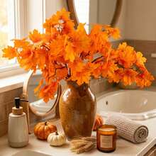 5pcs Autumn Flower & Leaf Branches, Artificial Orange Maple Leaf Stems, Faux Autumn Floral Stems For Vase Arrangement, Home Decor, American Country Style Scenes, Thanksgiving Table Centerpiece, Fireplace And Halloween Decoration - Orange - View 2