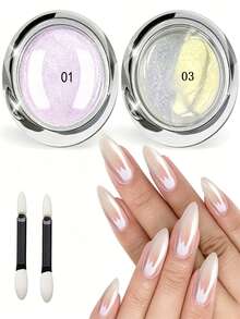 2 Couleurs Poudre à Ongles Effet Miroir Poudre à Ongles Blanche Poudre à Ongles Aurore Transparente Glacée Pour l'Art des Ongles (0,5g/Flacon) - Multicolore - Voir 9