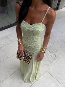 Fashion Sexy Backless Strapless Elegant 3D Flowers Long Silk Crepe Print Bodycon Dress Summer Dress Green Evening Party Dress For Women - Pastel Green - View 1