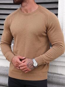 Men's Slim Fit Raglan Sleeve Crew Neck Long Sleeve Sweater - Yellow - View 2
