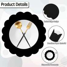 60pcs Black Paper Placemats, 13.5 Inch Disposable Fan-Shaped Round Table Mats, Decorative Paper For Birthday Party, Graduation Celebration, Wedding Banquet, Bridal Shower - Black - View 3