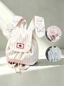 Un bolso de hombro casual y lindo con orejas de conejo a rayas, con orejas de conejo únicas combinadas con diseños de estrellas. Perfecto para atuendos académicos e ideal como regalo. - Multicolor - Ver 3