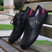 Men's Lace-Up Design Casual Flat Sports Shoes - Black - View 5