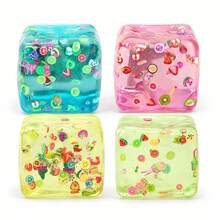 4 Colors Fruit Jelly Cube Squishy Toy, Soft Stress Relief Squeeze Toy, Fingertip Toy, Fun Gift For Teens And Adults - Multicolor - View 17