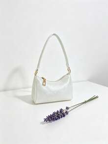 Pearlescent Glitter Shiny Mini Handbag, Minimalist Elegant Lipstick Pouch, Printed Crescent Moon Bag, Suitable For Daily Use - A - View 11
