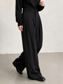 HEYKESON Men's Pleated Wide Leg Suit Pants, Drapey Loose Fit Casual Dress Trousers With Side Pockets - Black - View 3