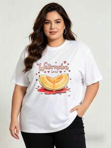 Camiseta de Mujer Más Vendida - Estilo Casual de Verano, Camiseta de Cuello Redondo 100% Oversize para Mujer, Diseño de Amante de la Sandía con Lindas Rodajas de Sandía y Patrón de Corazón, - Blanco - Ver 1