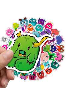 50 piezas Pegatinas de Monstruos Lindos - Calcomanías de Vinilo con Patrones de Monstruos Verdes, Azules, Rosas, Amarillos, Morados, Formas Asimétricas (Forma de Corazón/Cola), Adecuadas para Scrapbooking, Recuerdos de Fiesta, Portátiles, Botellas de Agua, Monopatines, Equipaje, Etc. - Multicolor - Ver 3