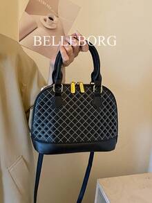 Graphic Print Shell Handbag - Black - View 4