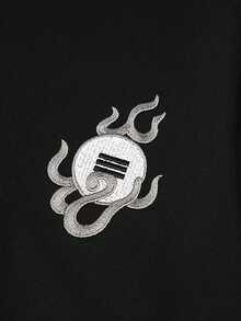 niepce Men's Embroidered Graphic T-Shirt Japanese Streetwear Cotton Blend Tee - Black-fire Kylin - View 4